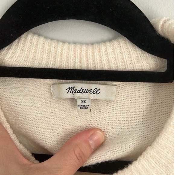 Madewell 3D Pom Pom Cream & Navy Cozy Soft Sweater Oversized Preppy Grandma XS - Picture 4 of 15